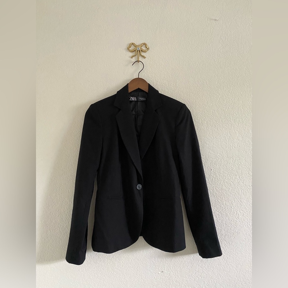 Zara Women’s Black Single-Breasted One-Button Notch Blazer Lined Size 4